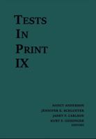 Tests in Print IX: An Index to Tests, Test Reviews, and the Literature on Specific Tests 0910674655 Book Cover