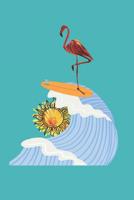 Flamingo Surfing at Sunset 1077927908 Book Cover