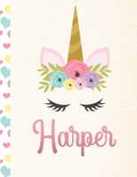 Harper: Personalized Unicorn Primary Handwriting Notebook For Girls With Pink Name Dotted Midline Handwriting Practice Paper Kindergarten to Early Childhood Grades K-2 Composition School Exercise Book 1695450507 Book Cover