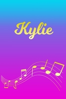 Kylie: Sheet Music Note Manuscript Notebook Paper - Pink Blue Gold Personalized Letter K Initial Custom First Name Cover - Musician Composer Instrument Composition Book - 12 Staves a Page Staff Line N 1706704879 Book Cover
