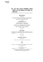 H.R. 1578, real estate investment trusts (REITs): can they improve the Thrift Savings Plan? B0848WTSR3 Book Cover