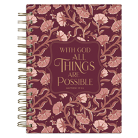 Christian Art Gifts Inspirational Journal, With God All Things Are Possible Wide Ruled Notebook, Matt. 19:26 Bible Verse, Pink Florals, 192 Lined Pages w/scripture, (8.4” x 6.4” x 1”) B0DZKC5L65 Book Cover