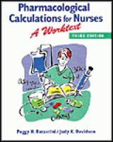 Pharmacological Calculations for Nurses: A Worktext 3E 0766801667 Book Cover