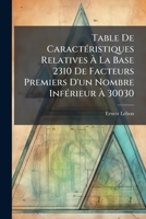 Table De Caractéristiques Relatives À La Base 2310 De Facteurs Premiers D'un Nombre Inférieur À 30030 1149591447 Book Cover