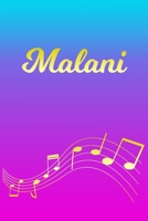 Malani: Sheet Music Note Manuscript Notebook Paper - Pink Blue Gold Personalized Letter M Initial Custom First Name Cover - Musician Composer Instrument Composition Book - 12 Staves a Page Staff Line 1706817908 Book Cover