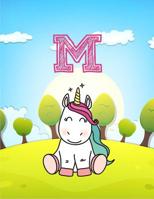 M: Monogram Initial M with Little Unicorn Notebook for Kids, Children, Girl, Boy 8.5x11 1090932928 Book Cover