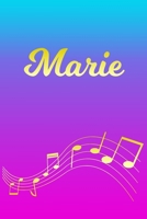 Marie: Sheet Music Note Manuscript Notebook Paper - Pink Blue Gold Personalized Letter M Initial Custom First Name Cover - Musician Composer Instrument Composition Book - 12 Staves a Page Staff Line N 1706820968 Book Cover