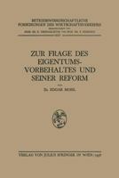 Zur Frage Des Eigentumsvorbehaltes Und Seiner Reform 3709151910 Book Cover