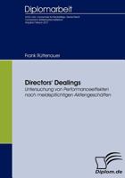 Directors' Dealings - Untersuchung Von Performanceeffekten Nach Meldepflichtigen Aktiengesch Ften 383665296X Book Cover