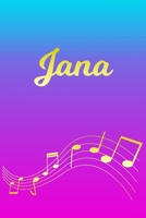 Jana: Sheet Music Note Manuscript Notebook Paper Pink Blue Gold Personalized Letter J Initial Custom First Name Cover Musician Composer Instrument Composition Book 12 Staves a Page Staff Line Notepad  170664177X Book Cover