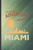 It's Where My Adventure Begins Miami: Cute Blank Lined Backpacking Tourist Notebook Journal, Graduation Appreciation Gratitude Thank You Souvenir Gag Gift, Fashionable Graphic 110 Pages 1699628335 Book Cover