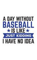A Day Without Baseball Is Like: A Day Without Baseball Is Like Just Kidding I Have No Idea Notebook - Funny Cool Sports Doodle Diary Book As Gift For Softball Player, Coach, Fan Lovers Of The League G 1077464959 Book Cover