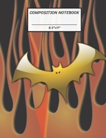 Composition Notebook: Halloween Golden Bat Beyond Hell Fire, Wide Ruled paper Notebook, Notes Taking, Basic Lines Journal,8.5x11,100 Pages, For Boys, Girls, Kids, Teens, Home, Primary, Elementary, Sch 1692304046 Book Cover