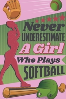 Never Underestimate a Girl Who Plays Softball: Softball coach, softball Players - 110 Pages Notebook/Journal 1670466698 Book Cover