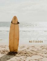 Notebook: Large format (letter size). 120 Lined pages. Wide ruled. Ideal for School notes, Journaling, Hand lettering or Calligraphy practice. Perfect gift. 8.5' x 11.0'. (Ocean, beach, surf board. So 107988582X Book Cover