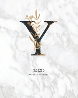 2020 Weekly Planner: Black & Blue Abstract Monogram Planner With Letter "Y" on Luxury Gray Marble 1670104745 Book Cover