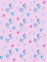 Prancing Unicorn Pattern Composition Notebook: College Ruled (7.44 X 9.69) Watercolor Pink Teal Blue Hearts Diamonds Stars 1725934493 Book Cover