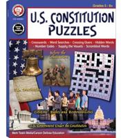 US Constitution Puzzles Activity Book, US History 5th Grade Workbooks and Up, Constitution of the United States Crossword Puzzles, Word Searches, Games, Grade 5-12 Classroom or Homeschool Curriculum 1622238826 Book Cover