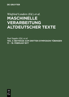 Maschinelle Verarbeitung Altdeutscher Texte 3484103493 Book Cover