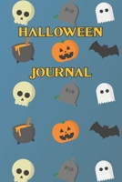 Halloween Journal: Spooky halloween night Journal skulls pumpkins bones witches hats black cat bats ghosts gravestones cauldrons 1698924909 Book Cover