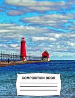 Lighthouse Composition Book: Graph Paper 4x4 Ocean View Notebook for school, class and office stationary 1726344967 Book Cover