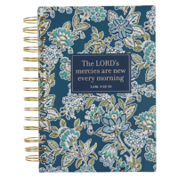 Christian Art Gifts Inspirational Journal, The Lord's Mercies Are New Every Morning Wide Ruled Notebook, Lam. 3:22-23 Bible Verse, Navy Blue Florals, 192 Lined Pages w/scripture, (8.4” x 6.4” x 1”) B0DZKTK8HS Book Cover