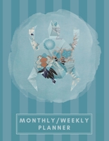 Monthly/Weekly Planner: Striped Teal Blue Japanese Origami Turtle Weekly Planner + Monthly Calendar Views 12 Month Agenda Planner Gift For Tortoise Lovers 1676078851 Book Cover