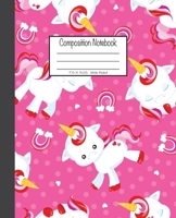 Composition Notebook: 7.5x9.25, Wide Ruled Unicorn and Little Rainbow on Pink 1676893210 Book Cover