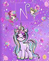 N: Unicorn Composition Notebook Wide Ruled - Monogrammed Initial N 1074407377 Book Cover