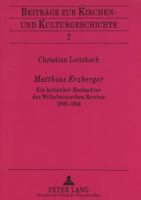 Matthias Erzberger: Ein Kritischer Beobachter Des Wilhelminischen Reiches 1895-1914 3631334923 Book Cover