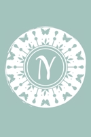 N: Initial N Monogram Notebook Journal Gift Pale blue Butterfly Circle design 1673353924 Book Cover
