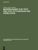 Bemerkungen Zum Text Der Vita Pythagorae Des Iamblichos 3111091104 Book Cover