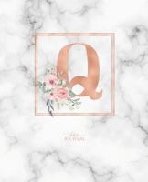 Dotted Journal: Dotted Grid Bullet Notebook Journal Rose Gold Monogram Letter Q Marble with Pink Flowers (7.5” x 9.25”) for Women Teens Girls and Kids 1790711789 Book Cover