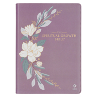 The Spiritual Growth Bible, Study Bible, NLT - New Living Translation Holy Bible, Vegan Leather, Purple Printed Floral 0638004977 Book Cover