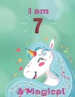Unicorn SketchBook: I Am 7 & Magical With Unicorn Inside More Space for Sketching and Drawing and Writing Journal for Kids and Girls Marble Size 8.5in x 11in with 110 Pages 1654370231 Book Cover