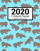 2020 12-Month Planner Weekly and Monthly: Blue Rhinoceros Pattern For Men 169681510X Book Cover