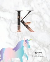 2020 Weekly Planner: Magical Unicorn Planner Monogram With Initial "K" on Luxury Gray Marble 1711390224 Book Cover