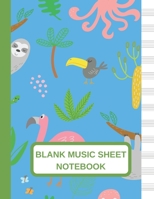 Blank Music Sheet Notebook: Large Music Manuscript Paper Journal With Jungle Animals Flamingo Sloth And Bird, Staff Paper, Music Composition And Songwriting Notebook 1088938655 Book Cover