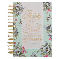 Christian Art Gifts Journal w/Scripture Floral Give Thanks Psalm 107:1 Bible Verse Cream Mint 192 Ruled Pages, Large Hardcover Notebook, Wire Bound 1639522662 Book Cover
