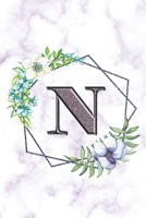 N: Personalized Dot Grid Bullet BUJO Notebook Journal Modern white Marble Floral Silver Initial Monogram Letter N- Many Usage Handy Travel Size For Women Teens 1704411084 Book Cover
