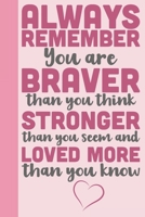 Always Remember You Are Braver Than You Think Stronger: Breast Cancer Notebook Journal, Pink Journal Notebook for Breast Cancer Survivors, Fighters, and Those Who Love Them 1698869592 Book Cover