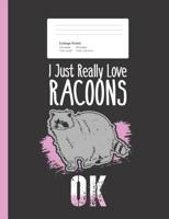 I Just Really Love Racoons OK: Cute Spirit Animal Composition Book for School w/ College Ruled Paper 200 Pages 1071073591 Book Cover
