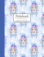 Notebook Wide Ruled 8.5" x 11" in / 21.59 x 27.94 cm: Composition Book, Mermaid Faces in Blue and Purple Cover with Seashells, C861 1078001723 Book Cover