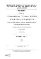 Legislative hearing on H.R. 23, H.R. 601, H.R. 2188, H.R. 2963, H.R. 4843, H.R. 5037, and H.R. 5038 B0848SMRCC Book Cover