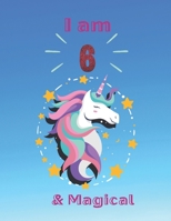 Unicorn SketchBook: I Am 6 & Magical With Unicorn Inside More Space for Sketching and Drawing and Writing Journal for Kids and Girls Marble Size 8.5in x 11in with 110 Pages 1654359556 Book Cover