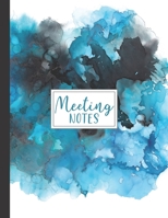 Meeting Notes: Designed For Busy Executive Assistants Record Keeping Planner Professional Office and Small Business Midnight Blue Green Abstract Ink Cover 1705874452 Book Cover