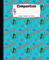 Composition: African American Mermaid Blue Wide Ruled School Notebook 1072835037 Book Cover