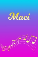 Maci: Sheet Music Note Manuscript Notebook Paper - Pink Blue Gold Personalized Letter M Initial Custom First Name Cover - Musician Composer Instrument Composition Book - 12 Staves a Page Staff Line No 1706817061 Book Cover