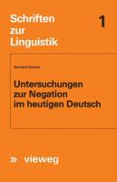 Untersuchungen Zur Negation Im Heutigen Deutsch 3322990273 Book Cover