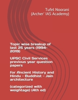 Topic wise breakup of last 25 years (1994-2019) UPSC Civil Services previous year question papers for Ancient History and Hindu - Buddhist - Jain architecture (categorized with weightage) (4th ed) B0882JH3PQ Book Cover